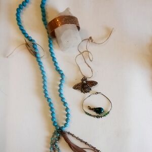 Turquoise Beaded Necklace with Insect Pendant